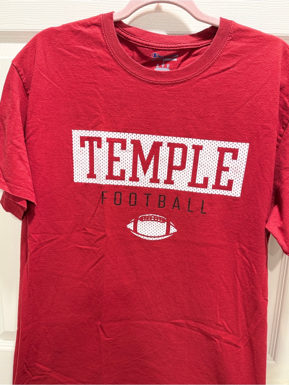 Champion Temple Football T-Shirt Men’s Large Red NCAA College Sports Graphic Tee - Picture 3 of 8